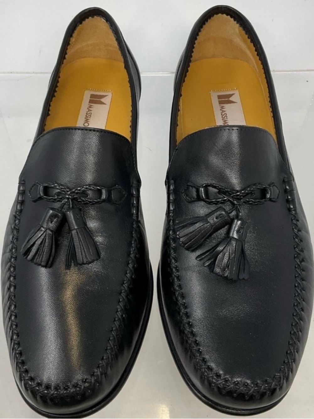 Massimo Black Leather Tassel Moccasin Loafers